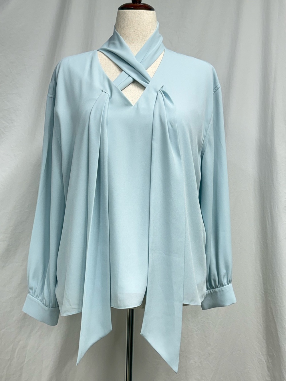 Light Blue Tie-Neck Blouse - Women